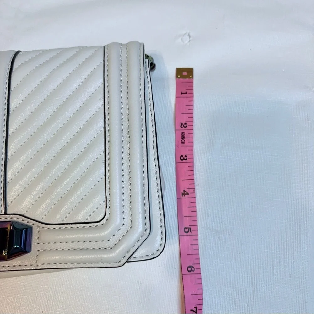 Rebecca Minkoff Ivory Chevron Quilted Small Love Crossbody with Iridescent metal